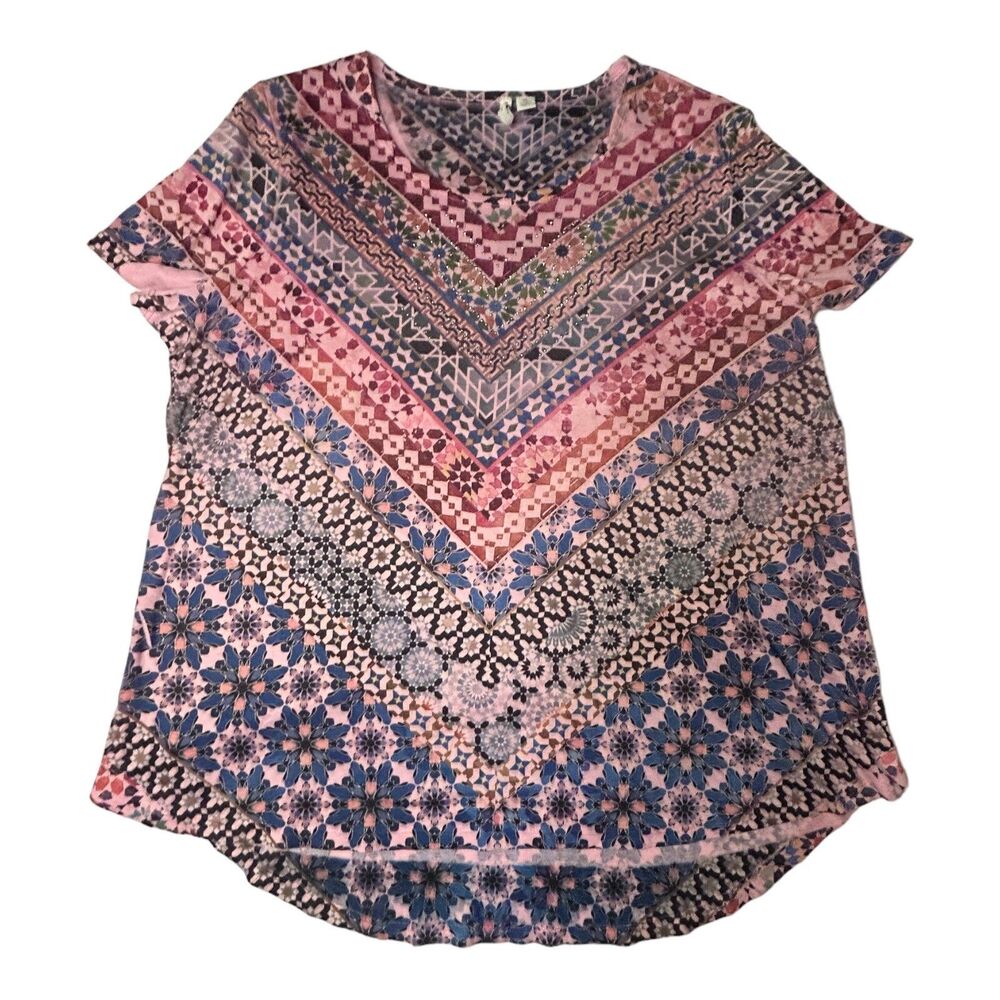 Est 1946 Boho Top Flutter Sleeve Pink Blue Multi Polyester Womens XL